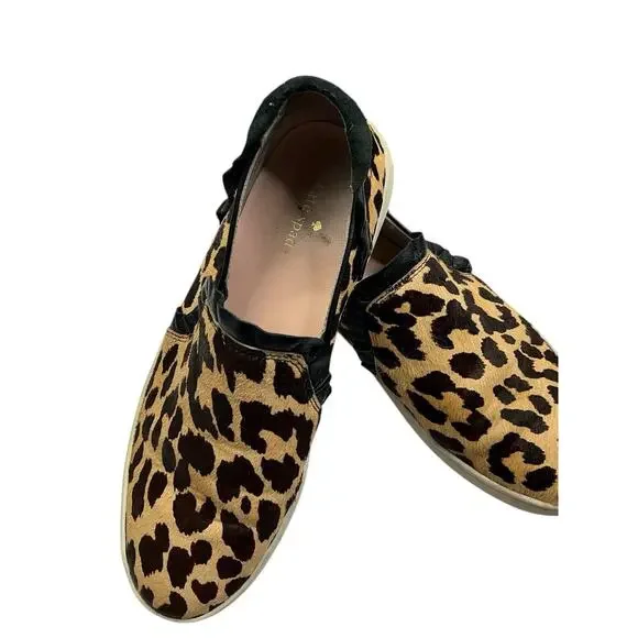 Kate Spade Ruffle Trim Leopard Print Calf Hair Slip On Sneakers Women’s Size 9 - Picture 3 of 10
